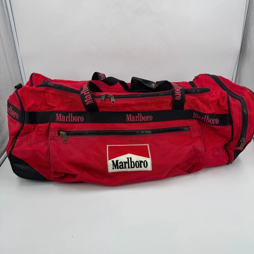 Vintage Marlboro‎ Adventure Team Red Rolling Duffel Bag Large Travel 30 Inch